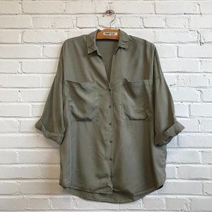 ZARA khaki loose fit boxy button down shirt front patch pocket